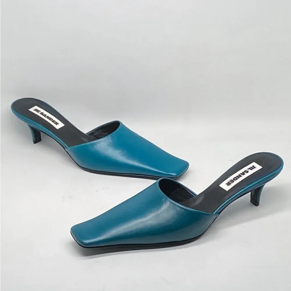 JIL SANDER Square Toe Leather Pumps size 36.5